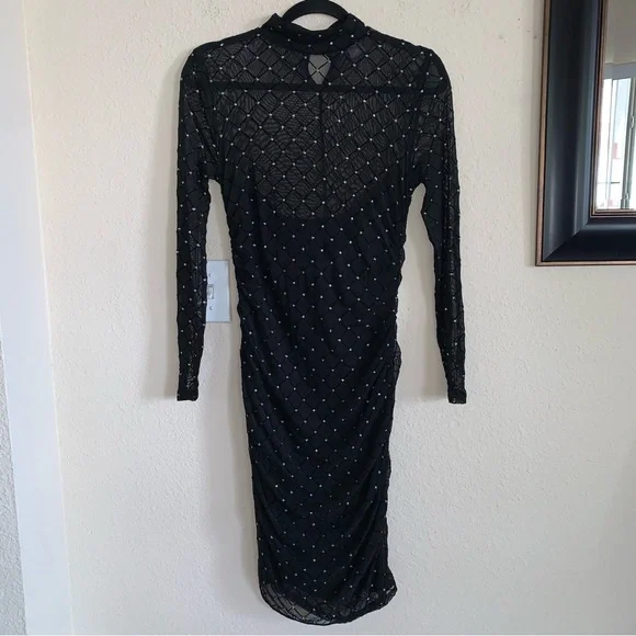 black fishnet bodycon dress Black Fishnet Puff Sleeve Mini Dress